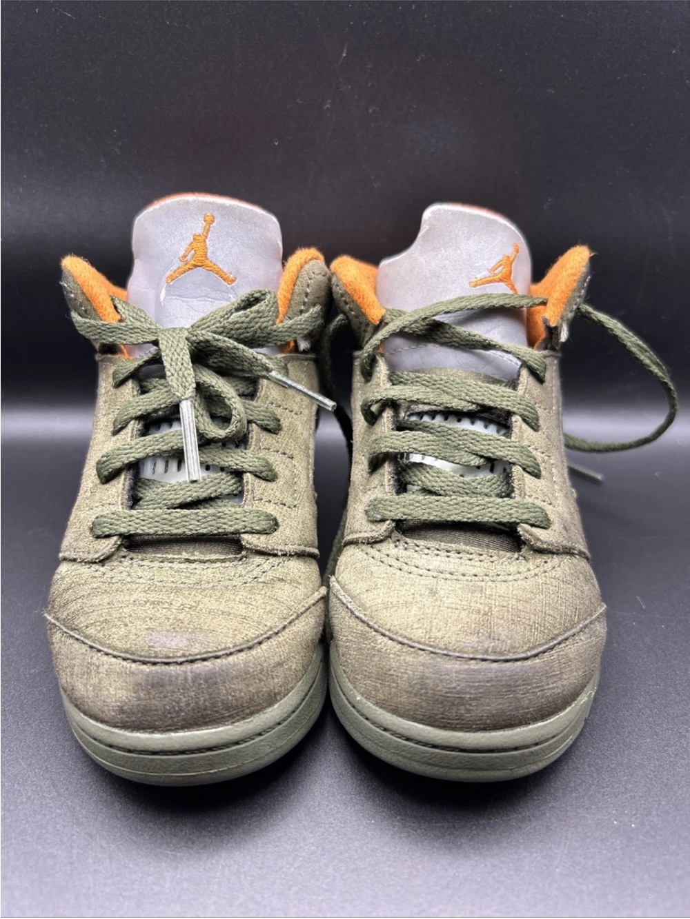 Nike Jordan Kids Olive Green Canvas Sneakers with Orange Accent